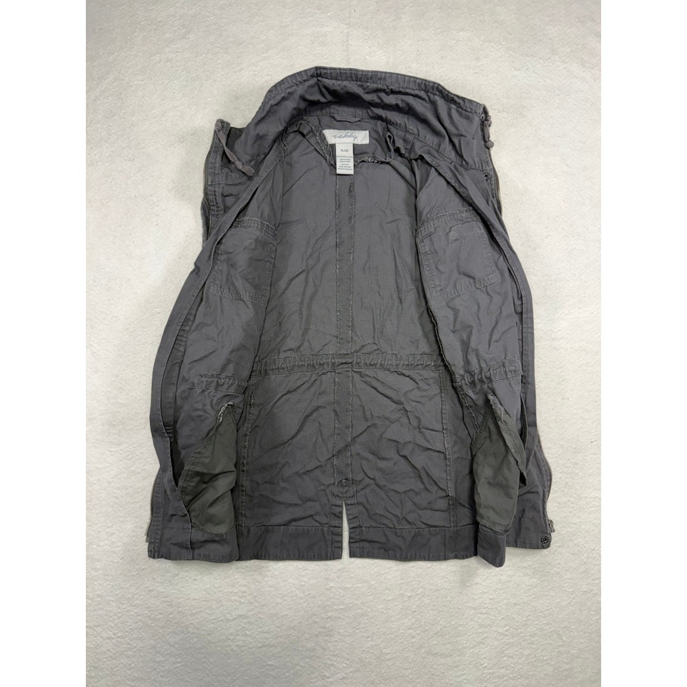 Sebby Womens Grey Cotton Utility Vest Full Zip Drawstring Waist XL RN131159 - Picture 3 of 6